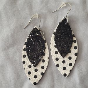 Petite Leather Polka Dot & Glitter Drop Earrings